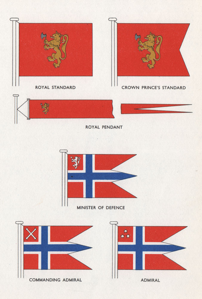 NORWAY FLAGS. Royal/Crown Prince Standard/Pendant Defence Minister Admiral 1958